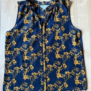 Floral Sleeveless Top - Navy and Yellow